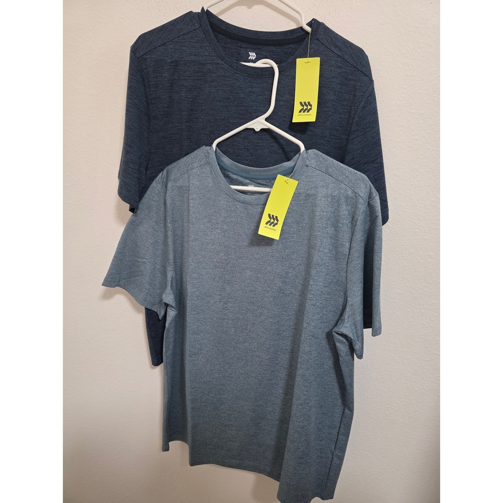 All in Motion Mens Soft Stretch T-Shirt 2 Pack Blue Heathered Medium NWT UPF 50+